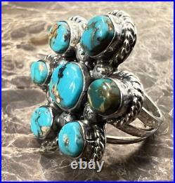 Vintage Navajo Sterling Silver Turquoise Split Shank Cluster Ring