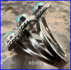 Vintage Navajo Sterling Silver Turquoise Split Shank Cluster Ring