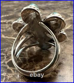 Vintage Navajo Sterling Silver Turquoise Split Shank Cluster Ring