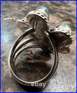 Vintage Navajo Sterling Silver Turquoise Split Shank Cluster Ring