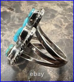 Vintage Navajo Sterling Silver Turquoise Split Shank Cluster Ring