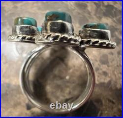 Vintage Navajo Sterling Silver Turquoise Split Shank Cluster Ring