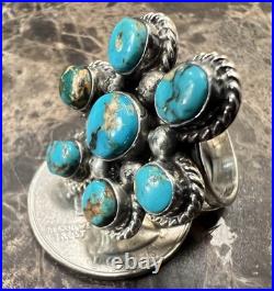 Vintage Navajo Sterling Silver Turquoise Split Shank Cluster Ring
