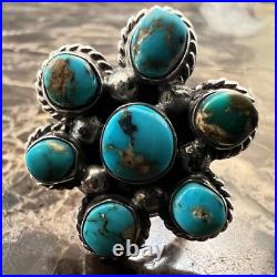 Vintage Navajo Sterling Silver Turquoise Split Shank Cluster Ring