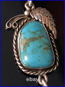 Vintage Navajo Sterling Silver & Turquoise Squash Blossom Necklace 24 Signed EW