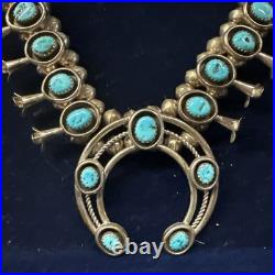 Vintage Navajo Sterling Silver Turquoise Squash Blossom Necklace Native American Vintage Navajo Sterling Silver Turquoise Squash Blossom Necklace Native American