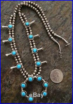 Vintage Navajo Sterling Silver Turquoise Squash Blossom Necklace Set