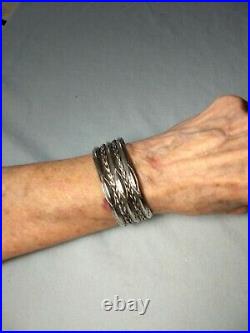Vintage Navajo Sterling Silver Wide Twisted Wire Stamped Cuff Bracelet