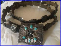 Vintage Navajo Sterling Silver and Turquoise Small Concho Belt