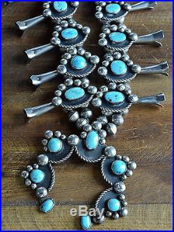 Vintage Navajo Sterling Silver and Turquoise Squash Blossom Necklace