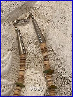 Vintage Navajo Sterling Silver and Variscite Necklace & Pendant Signed RH 24