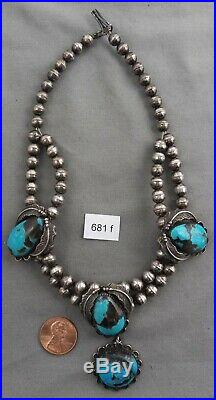 Vintage Navajo Sterling and Turquoise Choker Hollow Bead Necklace
