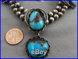 Vintage Navajo Sterling and Turquoise Choker Hollow Bead Necklace