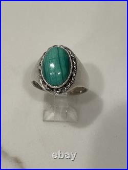 Vintage Navajo Style Sterling Silver Malachite Oval Statement Ring Size 10.5 9g