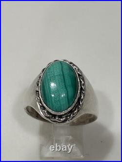 Vintage Navajo Style Sterling Silver Malachite Oval Statement Ring Size 10.5 9g