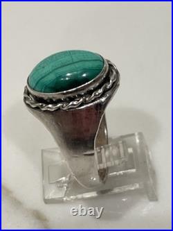 Vintage Navajo Style Sterling Silver Malachite Oval Statement Ring Size 10.5 9g
