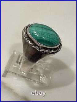 Vintage Navajo Style Sterling Silver Malachite Oval Statement Ring Size 10.5 9g