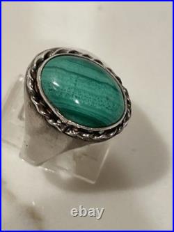 Vintage Navajo Style Sterling Silver Malachite Oval Statement Ring Size 10.5 9g