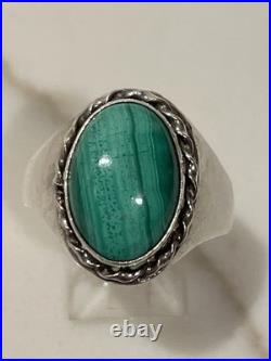 Vintage Navajo Style Sterling Silver Malachite Oval Statement Ring Size 10.5 9g