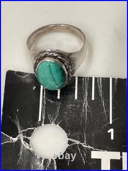 Vintage Navajo Style Sterling Silver Malachite Oval Statement Ring Size 10.5 9g