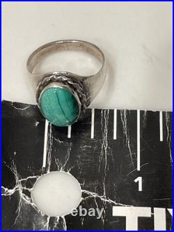 Vintage Navajo Style Sterling Silver Malachite Oval Statement Ring Size 10.5 9g
