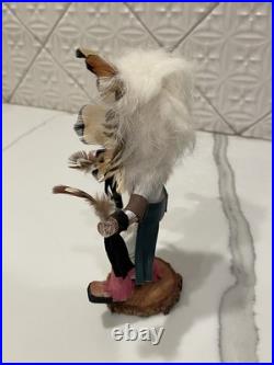 Vintage Navajo Sunface Kachina Doll Signed By Artist EB 7.5in 1970s-1990s