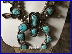 Vintage Navajo Turquoise And Silver Squash Blossom Necklace 148 Grams