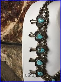 Vintage Navajo Turquoise And Silver Squash Blossom Necklace 148 Grams