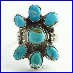 Vintage Navajo Turquoise Cluster Ring Size 8 1/2 Handmade Sterling Silver NA