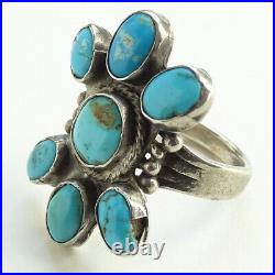 Vintage Navajo Turquoise Cluster Ring Size 8 1/2 Handmade Sterling Silver NA