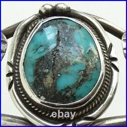 Vintage Navajo Turquoise Cuff Bracelet Pyrite Quartz Inclusions Sterling Silver
