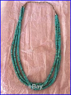 Vintage Navajo Turquoise Heishi Necklace 30.5 Long Sterling Silver Beautiful