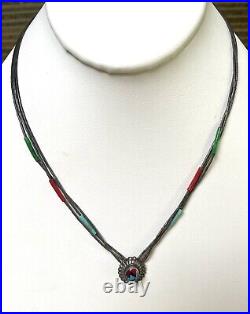 Vintage Navajo Turquoise Multi Stone Triple Strand Heishi Necklace 17.5