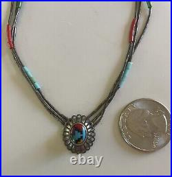 Vintage Navajo Turquoise Multi Stone Triple Strand Heishi Necklace 17.5