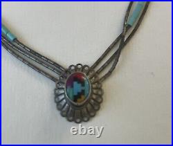 Vintage Navajo Turquoise Multi Stone Triple Strand Heishi Necklace 17.5