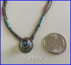 Vintage Navajo Turquoise Multi Stone Triple Strand Heishi Necklace 17.5