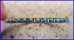 Vintage Navajo Turquoise Snake Eyes Sterling Silver 3mm Bangle Bracelet 7.25