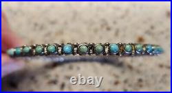 Vintage Navajo Turquoise Snake Eyes Sterling Silver 3mm Bangle Bracelet 7.25