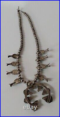 Vintage Navajo Turquoise Squash Blossom Sterling Silver Necklace 19