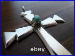 Vintage Navajo Turquoise Sterling Pendant Native American CROSS 3 1/2