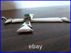Vintage Navajo Turquoise Sterling Pendant Native American CROSS 3 1/2