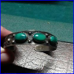Vintage Navajo Turquoise Sterling Silver Bracelet Marked Louise