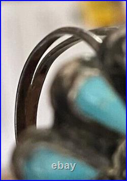 Vintage Navajo Zuni Huge Turquoise Sterling Silver Cluster Ring Size 10