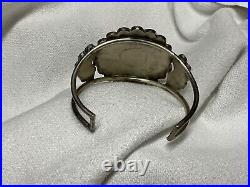 Vintage Navajo Zuni Sterling Silver Turquoise MOP Sun Maiden Cuff Bracelet