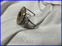 Vintage Navajo Zuni Sterling Silver Turquoise MOP Sun Maiden Cuff Bracelet
