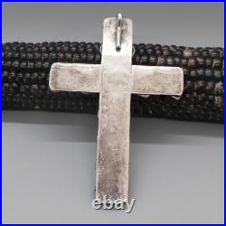 Vintage Navajo-large Sterling Silver And Turquoise Cross Pendant-native American