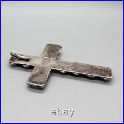 Vintage Navajo-large Sterling Silver And Turquoise Cross Pendant-native American