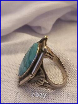 Vintage Navajo silver and turquoise ring with Fan Band Detail