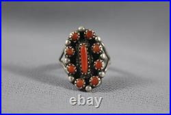 Vintage Navajo sterling Silver And Coral Ring Signed BB Size 5