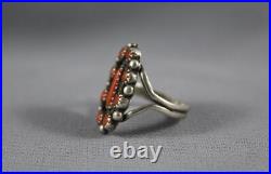 Vintage Navajo sterling Silver And Coral Ring Signed BB Size 5
